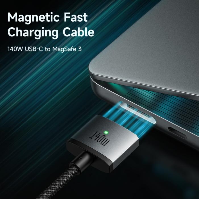 Bild 2, Mcdodo 2m 140W USB-C - MagSafe 3 Magnetisk Kabel LED Indikator