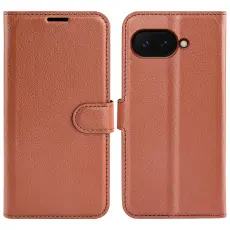 Google Pixel 9a Fodral Litchi L&auml;der Brun