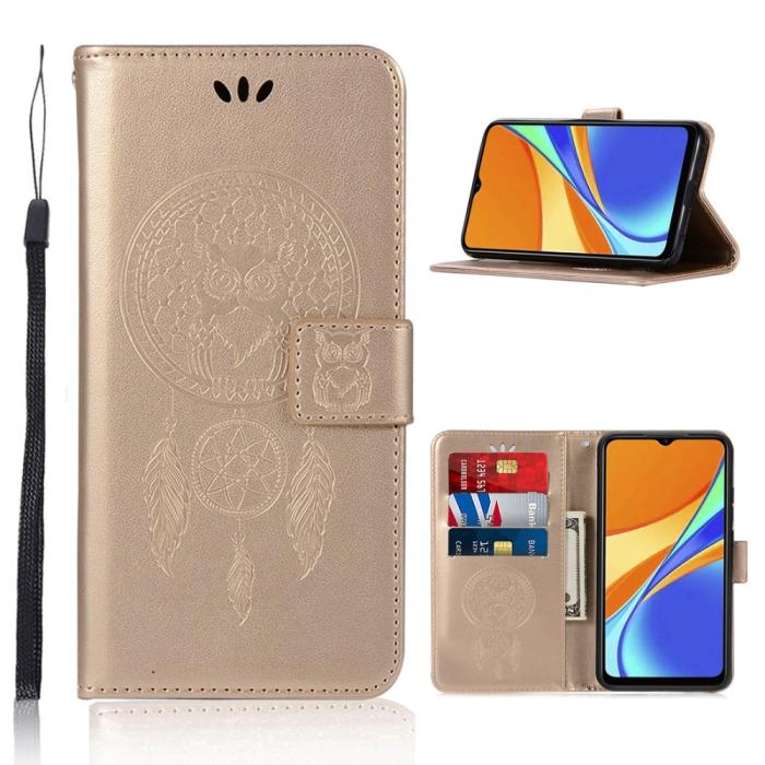 Bild 1, Xiaomi Redmi 9C Fodral Owl Dream Catcher Guld