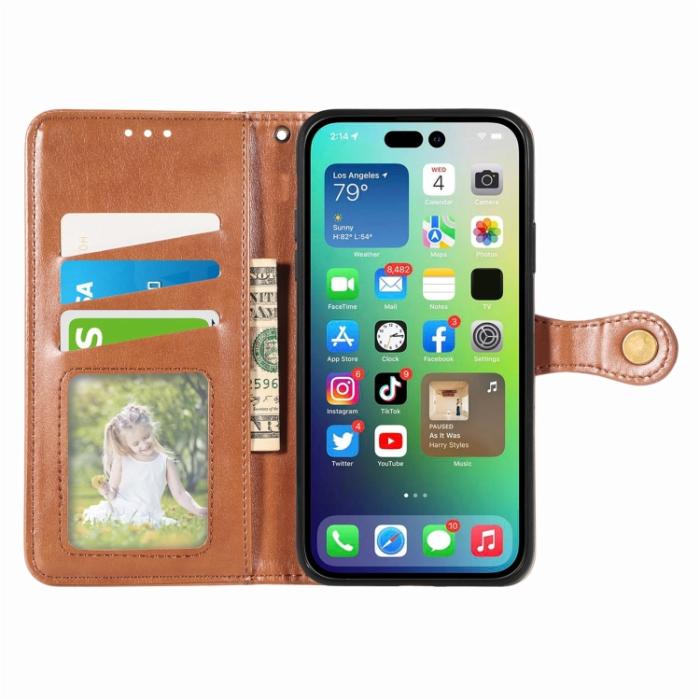Bild 3, iPhone 15 Pro Fodral Solid Med Magnetisk Mässing Brun