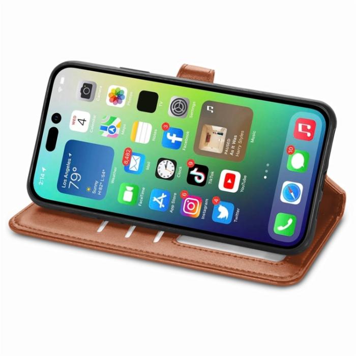 Bild 4, iPhone 15 Pro Fodral Solid Med Magnetisk Mässing Brun