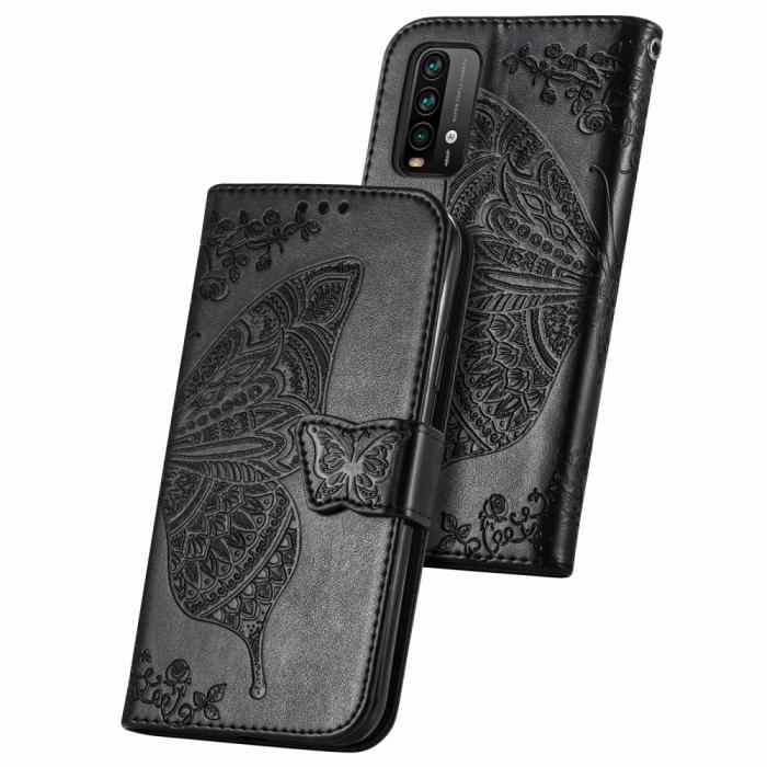 Bild 2, Xiaomi Redmi 9T - Butterfly Läder Fodral - Svart