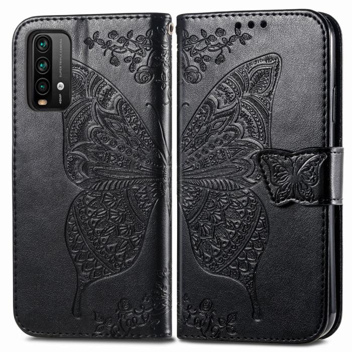 Bild 3, Xiaomi Redmi 9T - Butterfly Läder Fodral - Svart