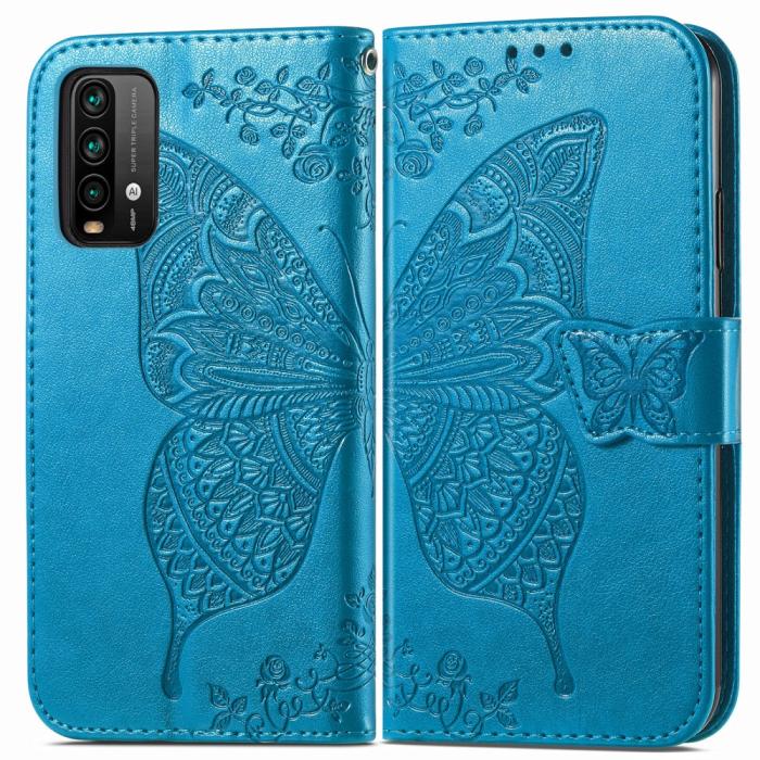 Bild 3, Xiaomi Redmi 9T - Butterfly Läder Fodral - Blå