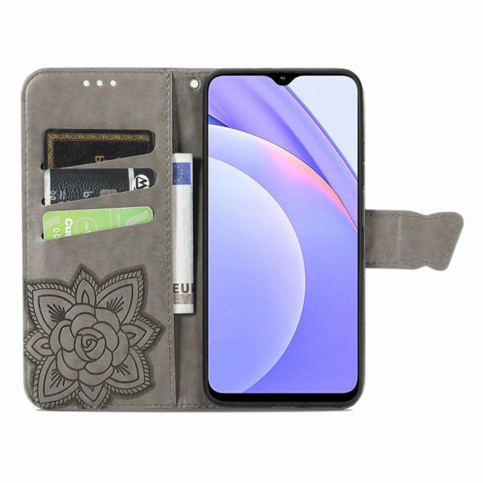 Bild 4, Xiaomi Redmi 9T - Butterfly Läder Fodral - Grå