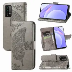 Xiaomi Redmi 9T - Butterfly L&auml;der Fodral - Gr&aring;