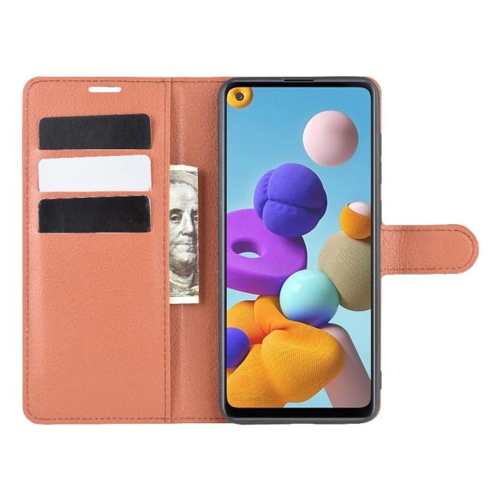 Bild 4, Samsung Galaxy A21s - Litchi Plånboksfodral - Brun