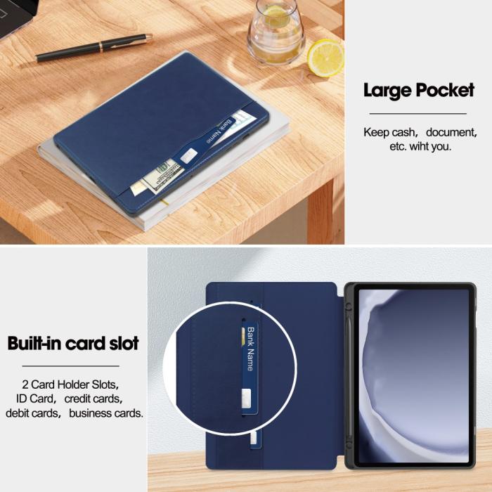 Bild 2, Galaxy Tab A9 Plus Fodral Business Läder Pennhållare Blå