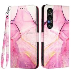 Sony Xperia 1 VII Fodral L&auml;der Marmor Rosa