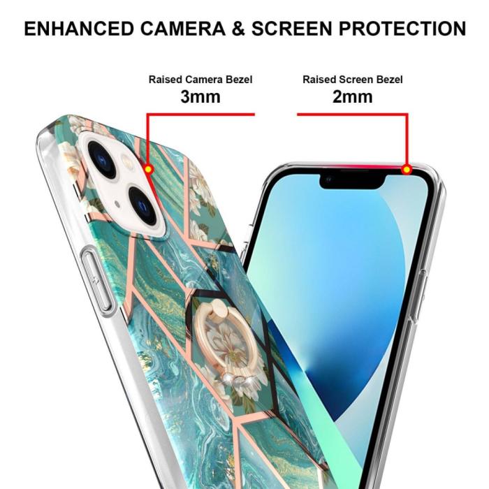 Bild 3, iPhone 15 Skal Marmor Ring Blå Blommor