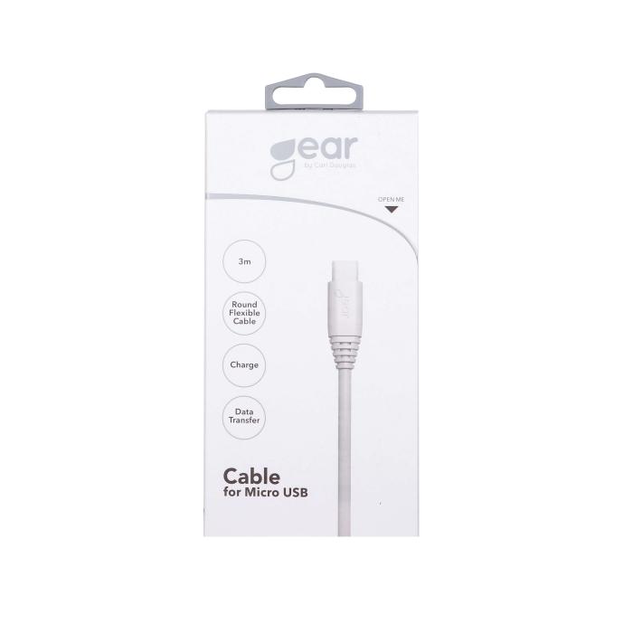Bild 2, GEAR Laddkabel MicroUSB 3m Kabel Vit