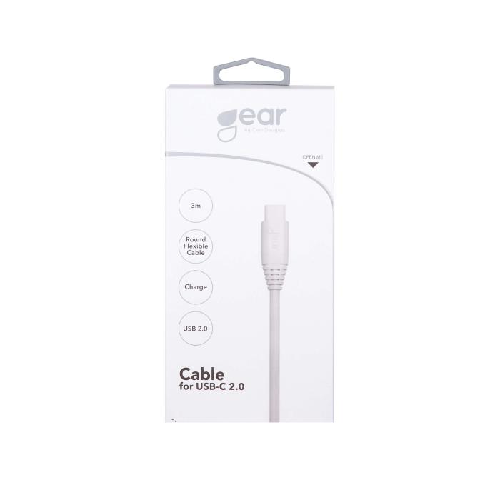 Bild 2, GEAR Laddkabel 3m USB-C till USB-A Vit