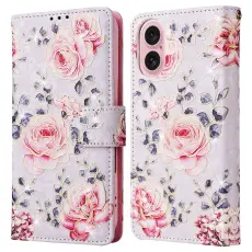 iPhone 16 Fodral RFID L&auml;der Rosa Blommor
