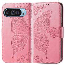 Google Pixel 10/10 Pro / 9/9 Pro Fodral Med Fj&auml;ril Tryck Rosa