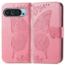 Google Pixel 10/10 Pro / 9/9 Pro Fodral Med Fj&auml;ril Tryck Rosa