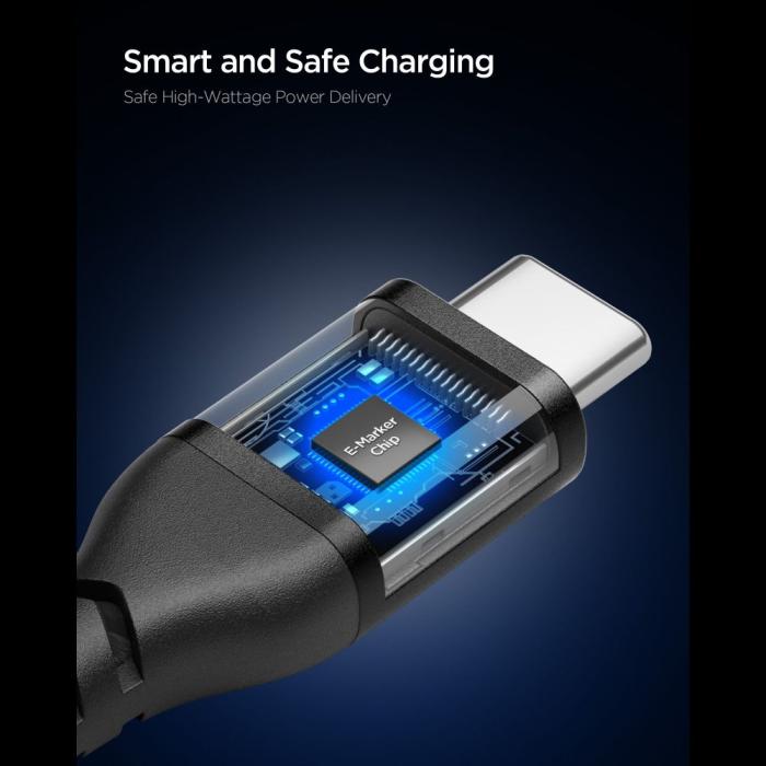 Bild 2, Spigen 1m 100W USB-C - USB-C Kabel Essential Svart