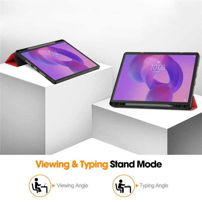 Bild 4, Lenovo Idea Tab Pro Fodral Tri-Fold Läder Röd