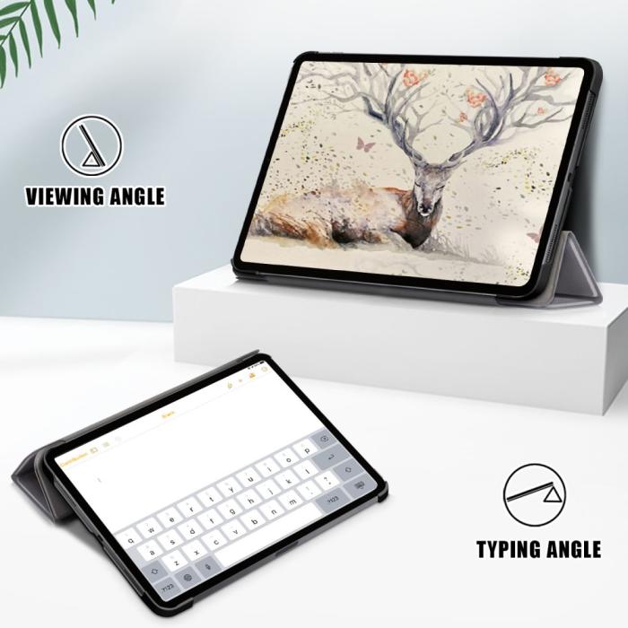 Bild 4, iPad Air 2025-2020 Fodral Tri-Fold Litchi Grå