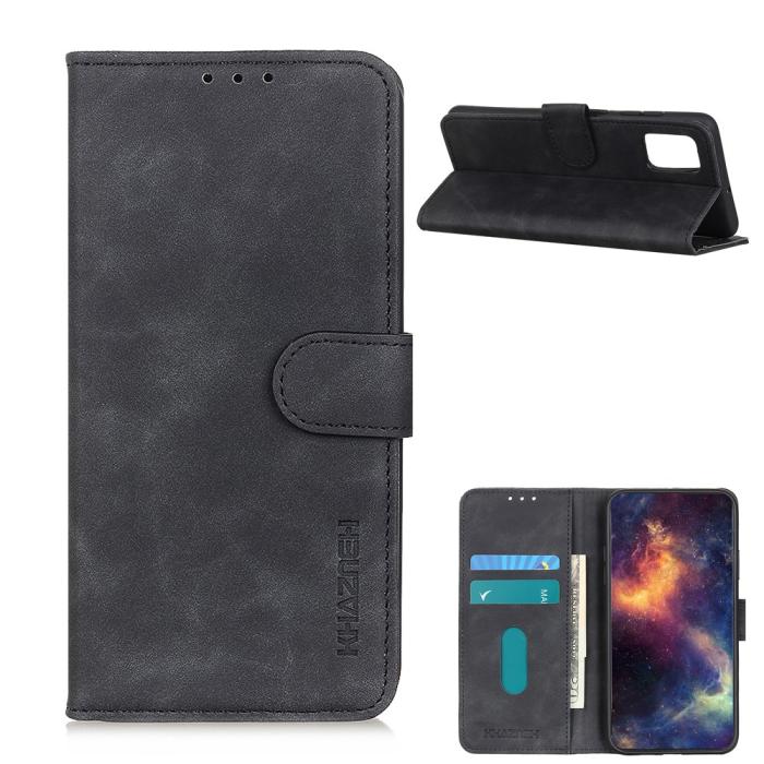 Bild 1, Xiaomi Redmi 9T - KHAZNEH Retro Läder Fodral - Svart