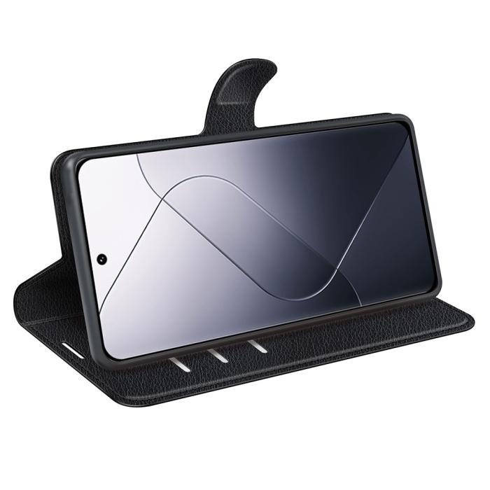 Bild 3, Xiaomi 14 Fodral Litchi Läder Svart