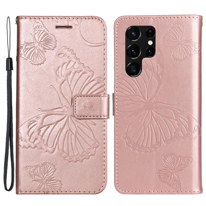 Bild 1, Samsung Galaxy S22 Ultra Fodral Tryck Butterfly Roséguld