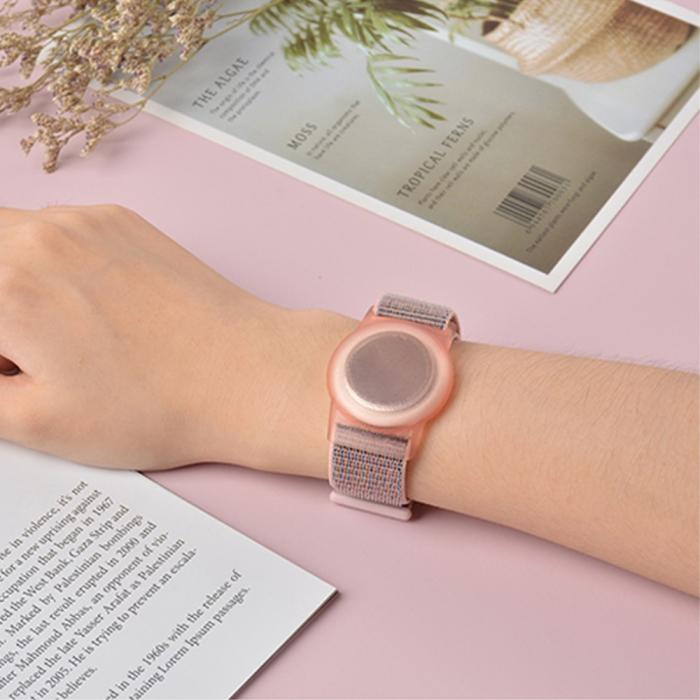 Bild 6, AirTag Nylon Armband För Barn (L) Rosa