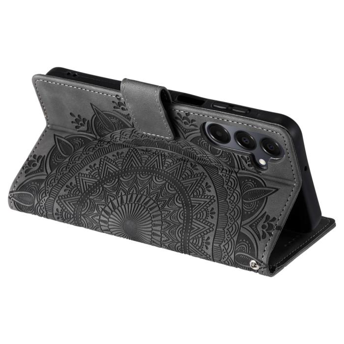 Bild 3, Samsung Galaxy S25 Fodral Mandala Läder Grå