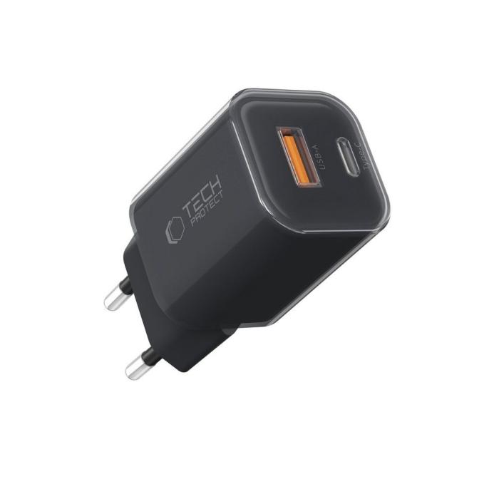 Bild 2, Tech-Protect 33W Väggladdare PD QC USB-C / USB-A Svart