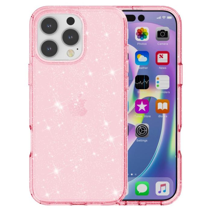 Bild 2, iPhone 16 Pro Skal Glitter Rosa