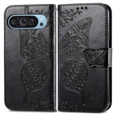 Google Pixel 10/10 Pro / 9/9 Pro Fodral Med Fj&auml;ril Tryck Svart