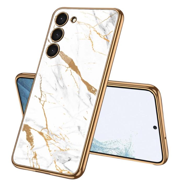 Bild 1, GKK Galaxy S24 Plus Skal Härdat Glas Electroplate Marmor Vit