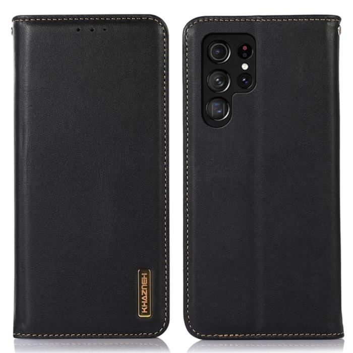 Bild 1, KHAZNEH Galaxy S24 Ultra Fodral Flip RFID Äkta Läder Svart
