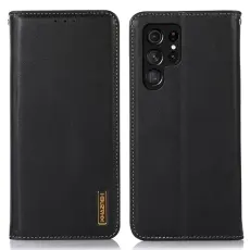 KHAZNEH Galaxy S24 Ultra Fodral Flip RFID Äkta Läder Svart