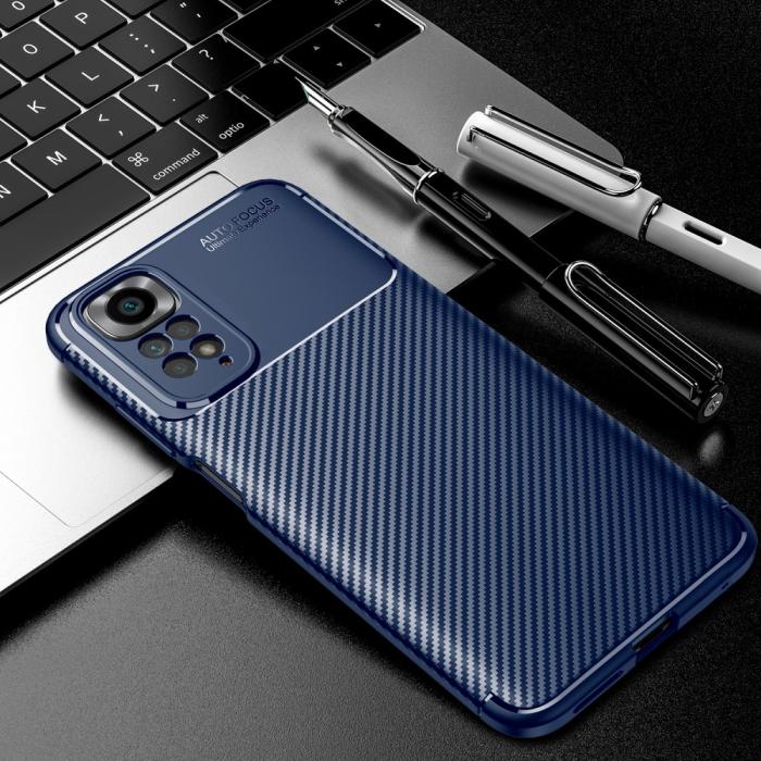 Bild 3, Xiaomi Redmi Note 11 4G Skal Kolfiber Textur Blå