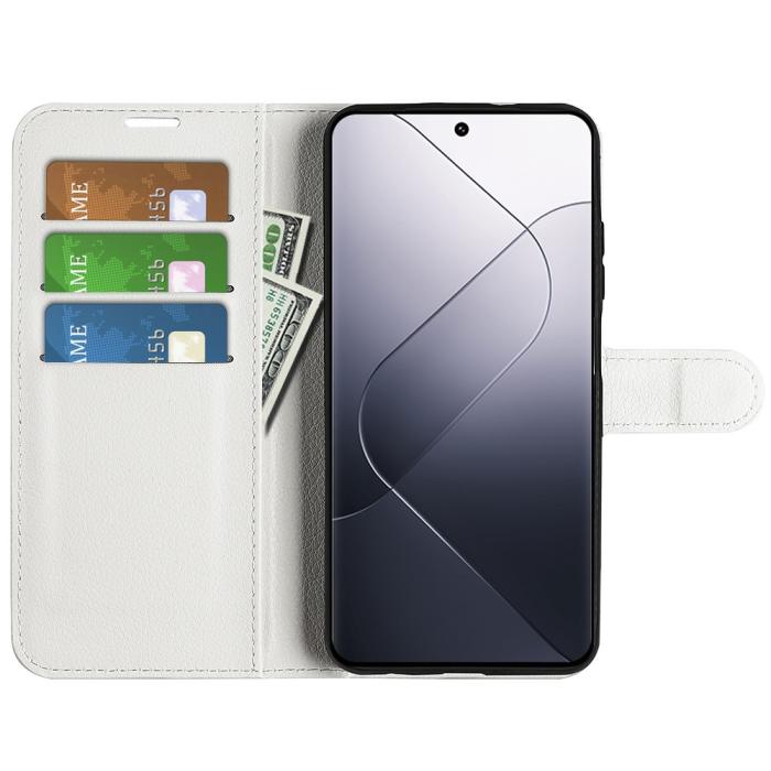 Bild 2, Xiaomi 14 Fodral Litchi Läder Vit