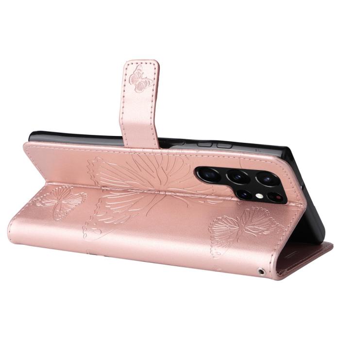 Bild 6, Samsung Galaxy S22 Ultra Fodral Tryck Butterfly Roséguld