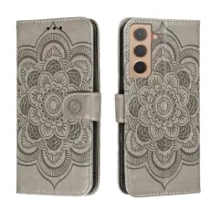 Samsung Galaxy S22 Fodral Sun Mandala Läder Grå