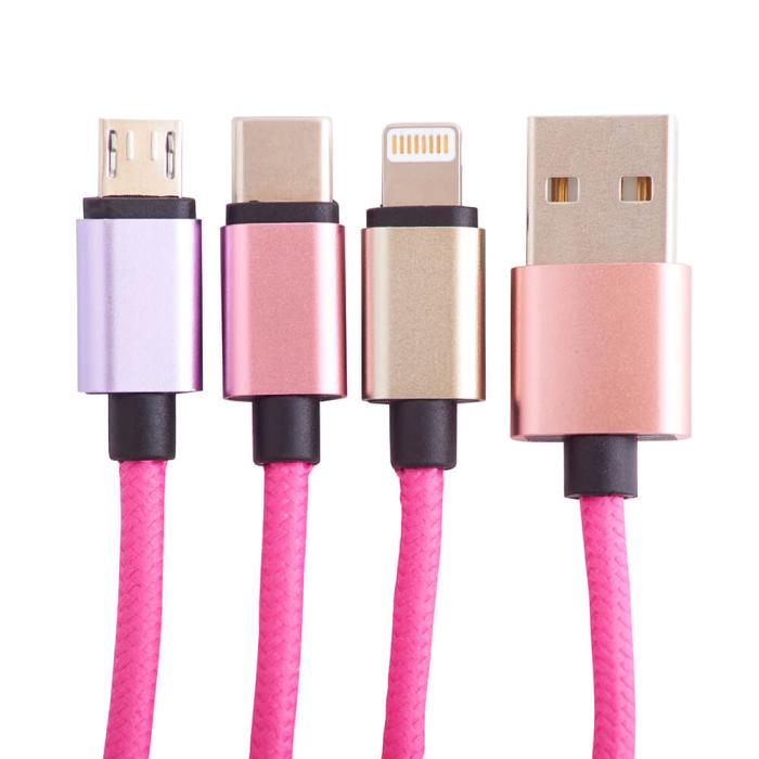 Bild 1, Squishmallows Laddningskabel 1,2m 3in1 USB-C/Micro/Lightning Lola