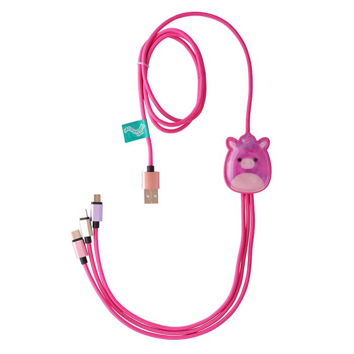 Bild 2, Squishmallows Laddningskabel 1,2m 3in1 USB-C/Micro/Lightning Lola