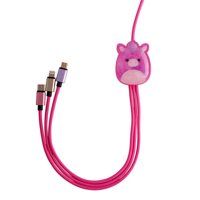 Bild 3, Squishmallows Laddningskabel 1,2m 3in1 USB-C/Micro/Lightning Lola