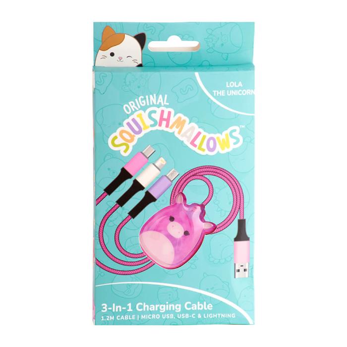 Bild 6, Squishmallows Laddningskabel 1,2m 3in1 USB-C/Micro/Lightning Lola
