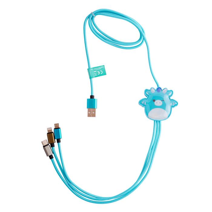 Bild 2, Squishmallows Laddningskabel 1,2m 3in1 USB-C/Micro/Lightning Tatiana