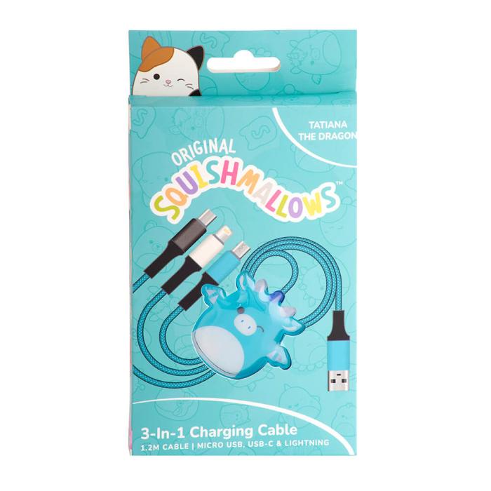 Bild 6, Squishmallows Laddningskabel 1,2m 3in1 USB-C/Micro/Lightning Tatiana