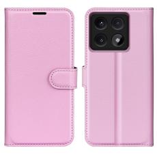 Xiaomi 14T Pro Fodral Litchi L&auml;der Ljus Rosa