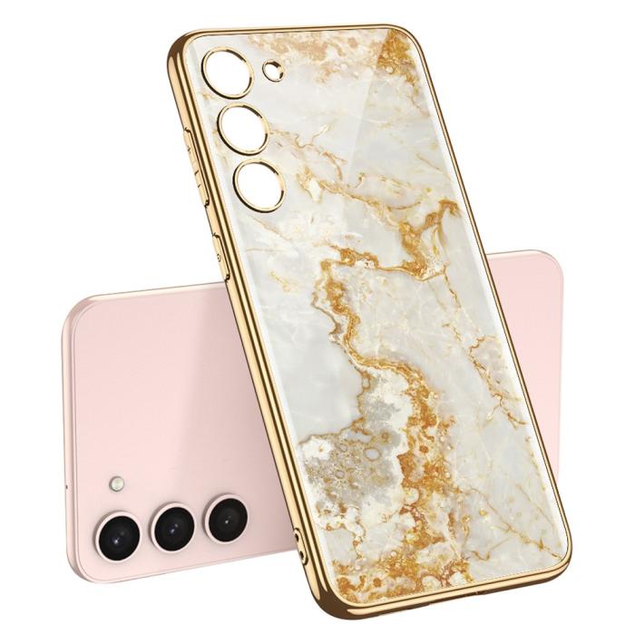 Bild 1, GKK Galaxy S24 Plus Skal Härdat Glas Electroplate Marmor Guld