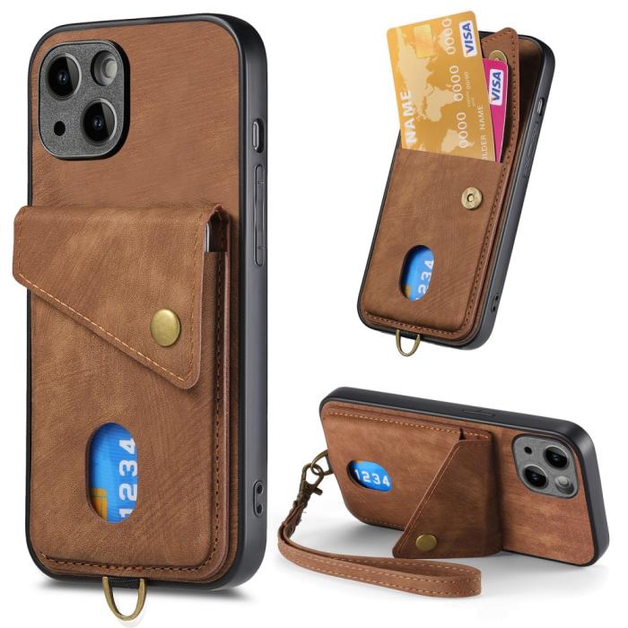 Bild 1, iPhone 15 Plus Skal Retro Läder Med Kortfack Brun
