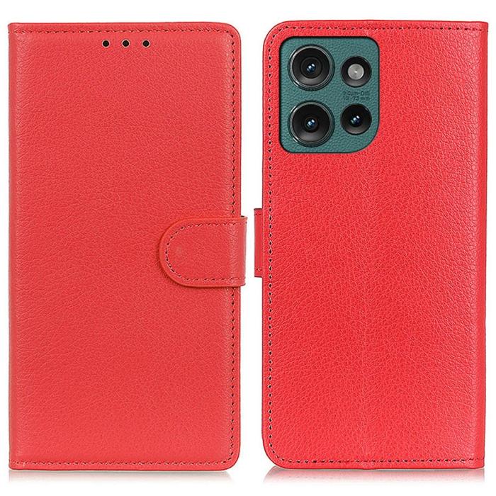Bild 1, Motorola Edge 50 Neo Fodral Litchi Läder Röd
