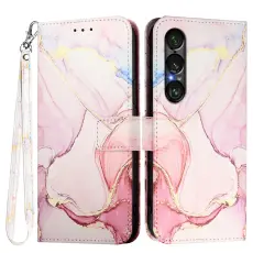 Sony Xperia 1 VII Fodral L&auml;der Marmor Ros&eacute;guld