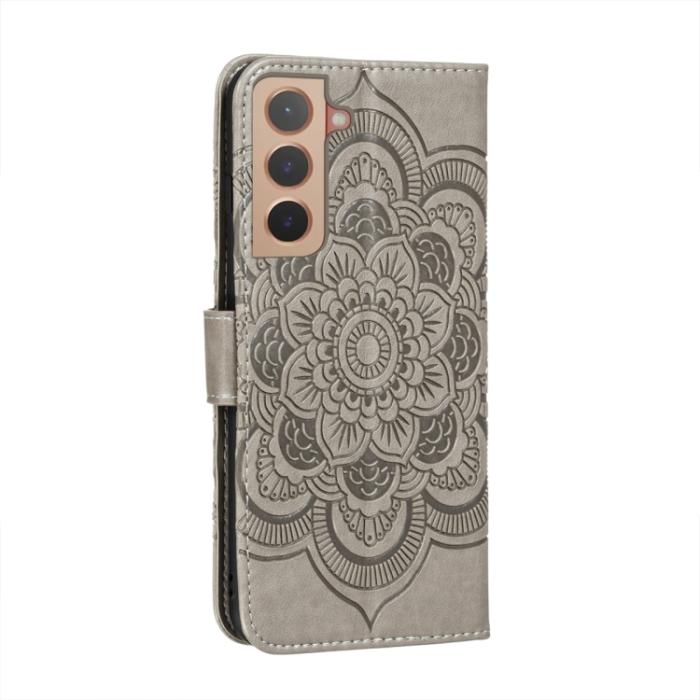 Bild 3, Samsung Galaxy S22 Fodral Sun Mandala Läder Grå