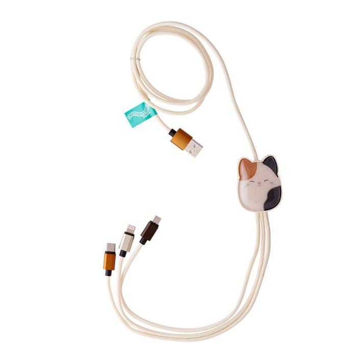 Bild 2, Squishmallows Laddningskabel 1,2m 3in1 USB-C/Micro/Lightning Cam